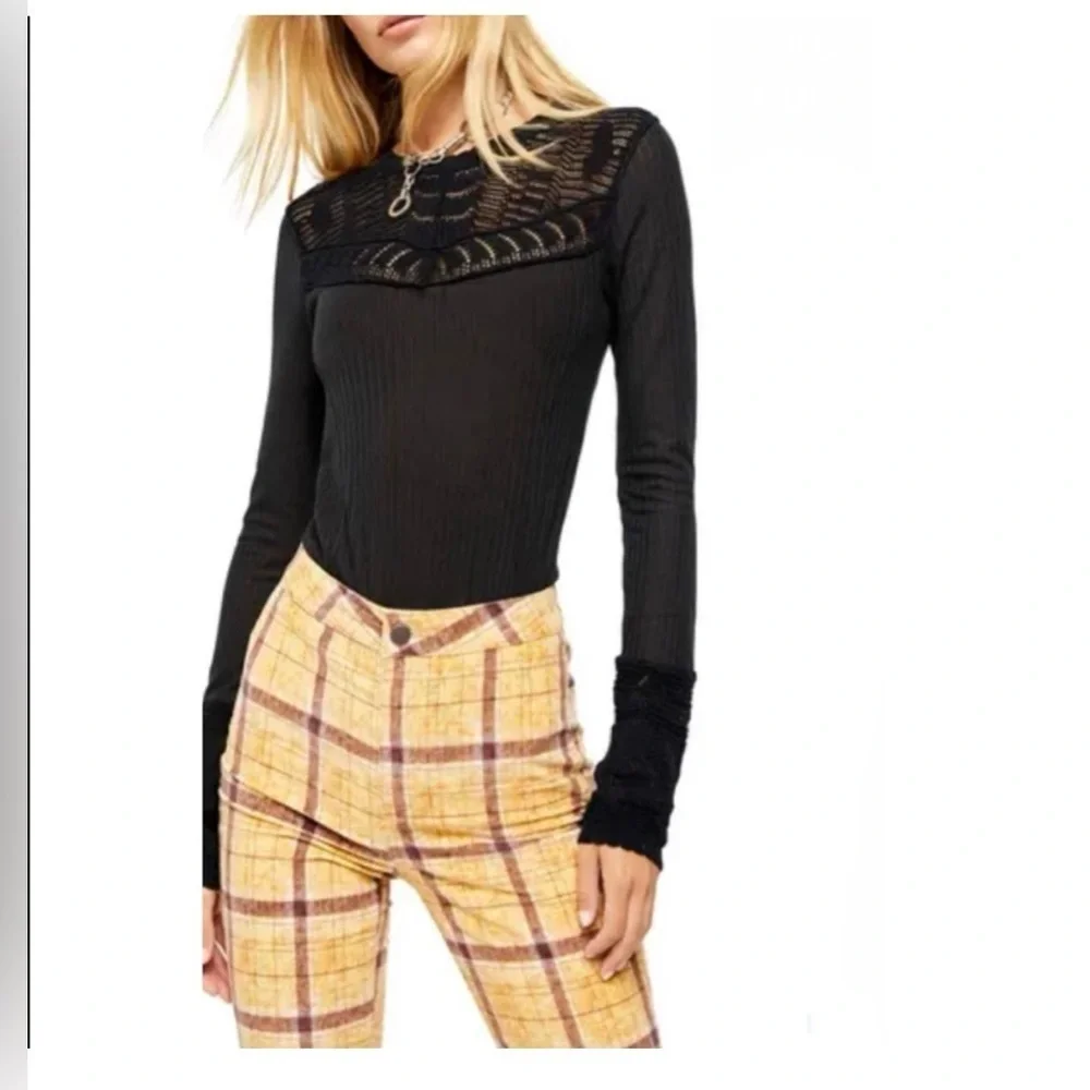 Free People Colette Scallop Neck Trim Knit Sweater Size XS